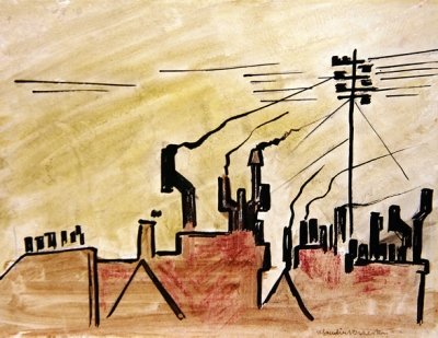 London Roof (tinta és színes kréta papíron) alkotó: Henri Gaudier Brzeska