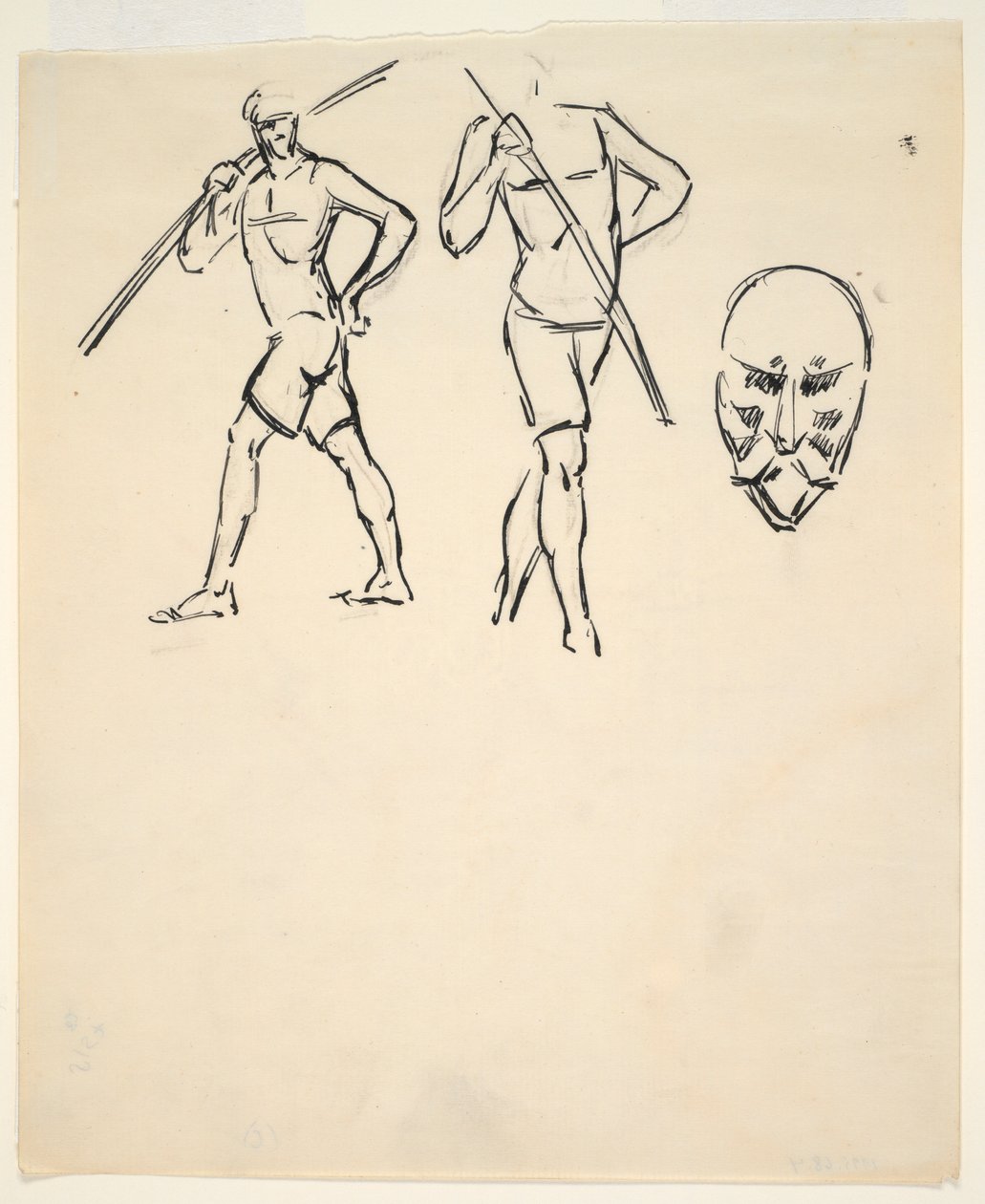 Vázlatlap [Két figura és stilizált fej] alkotó: Henri Gaudier Brzeska