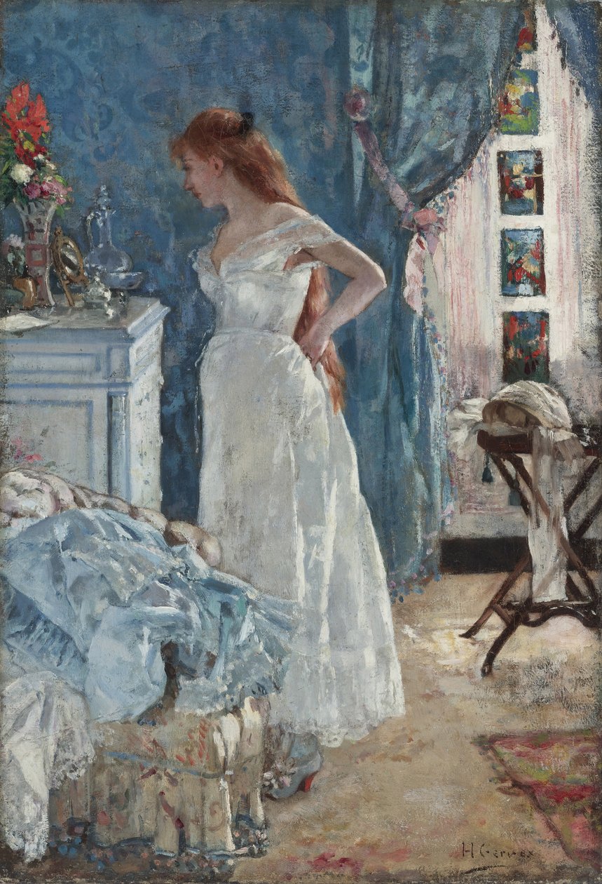 ""A WC"" Fiatal lány neglizsében - Henri Gervex festménye (1852-1929) Magángyűjtemény alkotó: Henri Gervex
