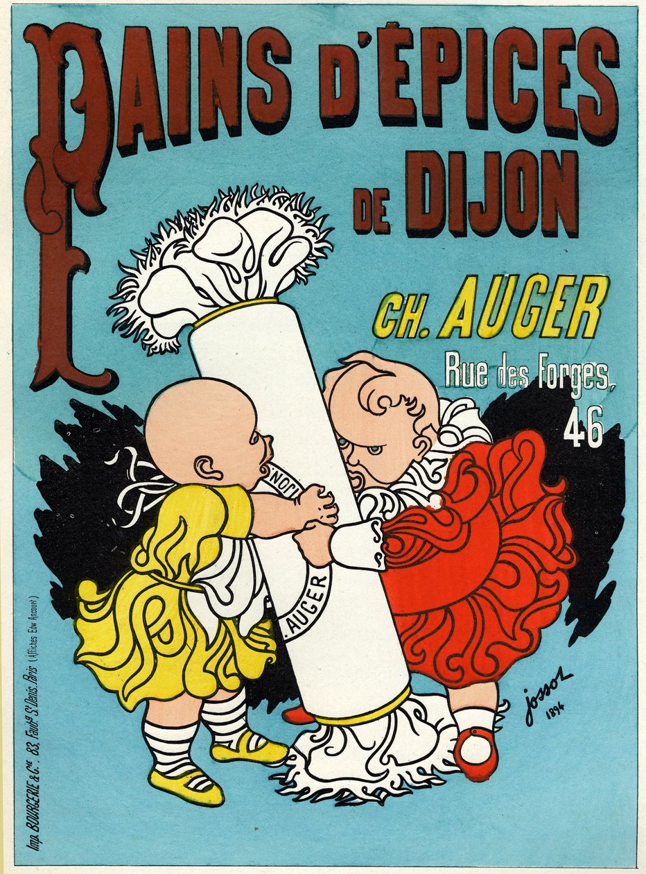 Élelmiszerek és italok. Dijoni mézeskalács. Gustave Henri Jossot plakátja, Franciaország. alkotó: Henri Gustave Jossot