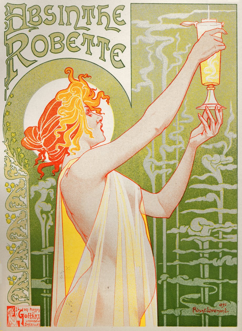 Élelmiszerek és italok. Absinthe Robette. Henri Privat Livemont plakátja, Belgium alkotó: Henri Henri Antoine Théodore Livemont