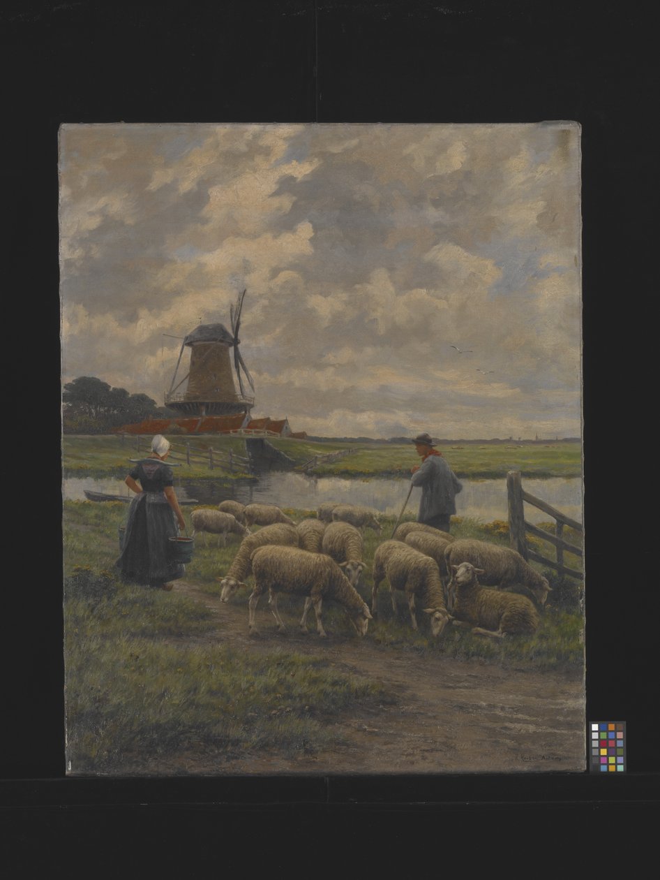 Pastorális táj szélmalommal, dátum ismeretlen (olaj, vászon) alkotó: Henri Houben