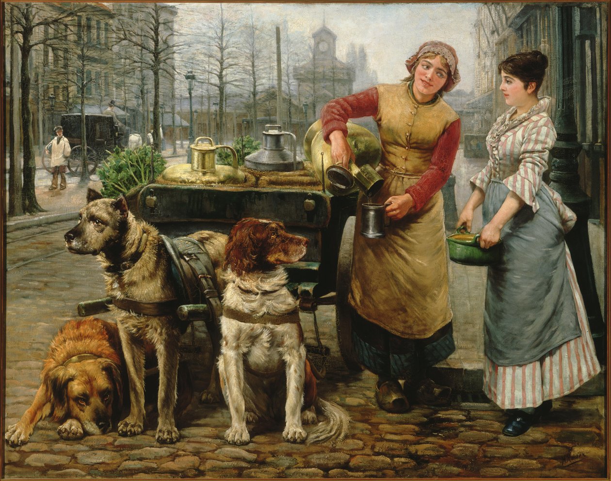 A tejeslány kutyakocsival a De Keyserlei-n Antwerpenben, c. 1890. alkotó: Henri Houben