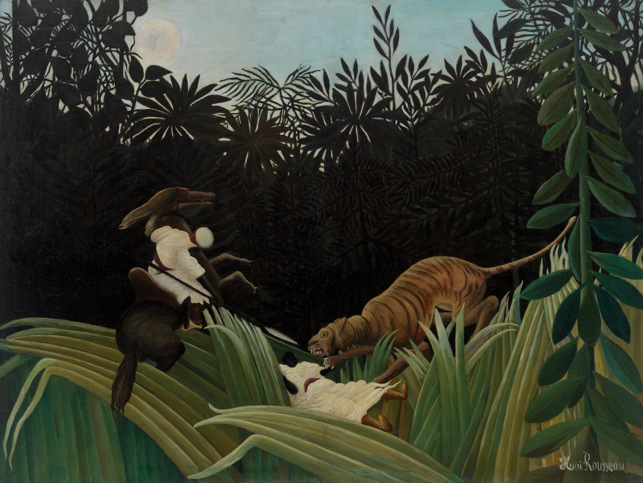 A felderítőket egy tigris támadta meg 1904 alkotó: Henri J.F. 1844 1910 Rousseau