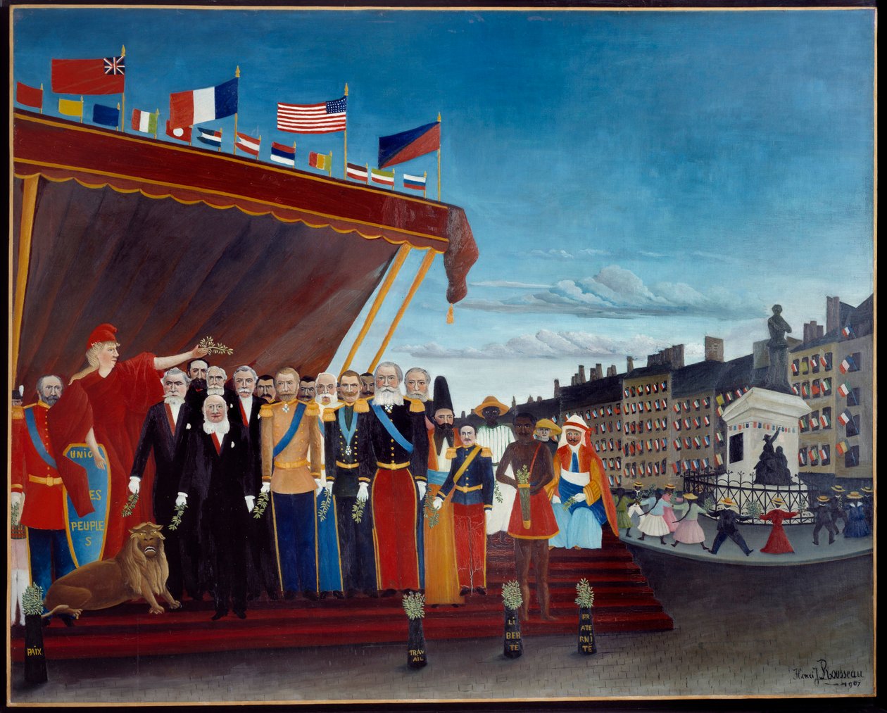 Az idegen hatalmak képviselője a béke jeleként köszönti a köztársaságot Henri Rousseau dit le Douanier Rousseau festménye alkotó: Henri J.F. Rousseau