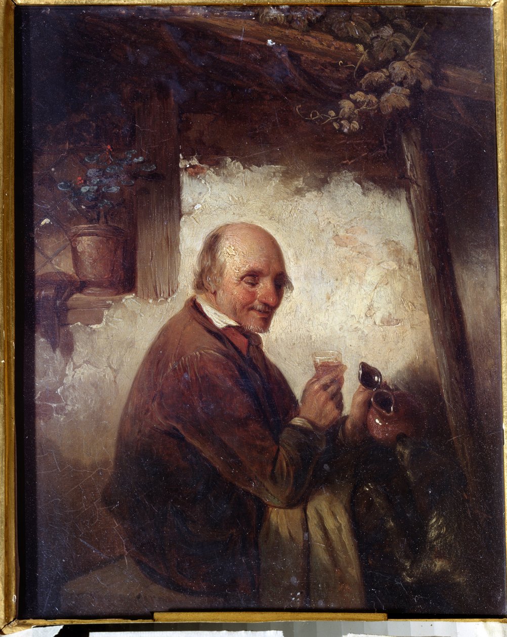 ""Az ember borospohárral" (Férfi borospohárral) Henri Joseph Gommarus Carpentero (1820-1874) festménye 19. századi Ivan Kramskoy Szépművészeti Múzeum (vagy Kramskoj) Voronyezsben (Voronyezs), Oroszország. alkotó: Henri Joseph Gommarus Carpentero