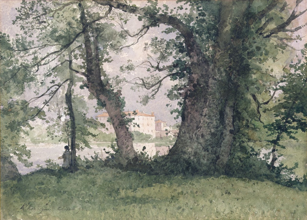 Halász a folyóparton, 1894 (wc papíron) alkotó: Henri Joseph Harpignies