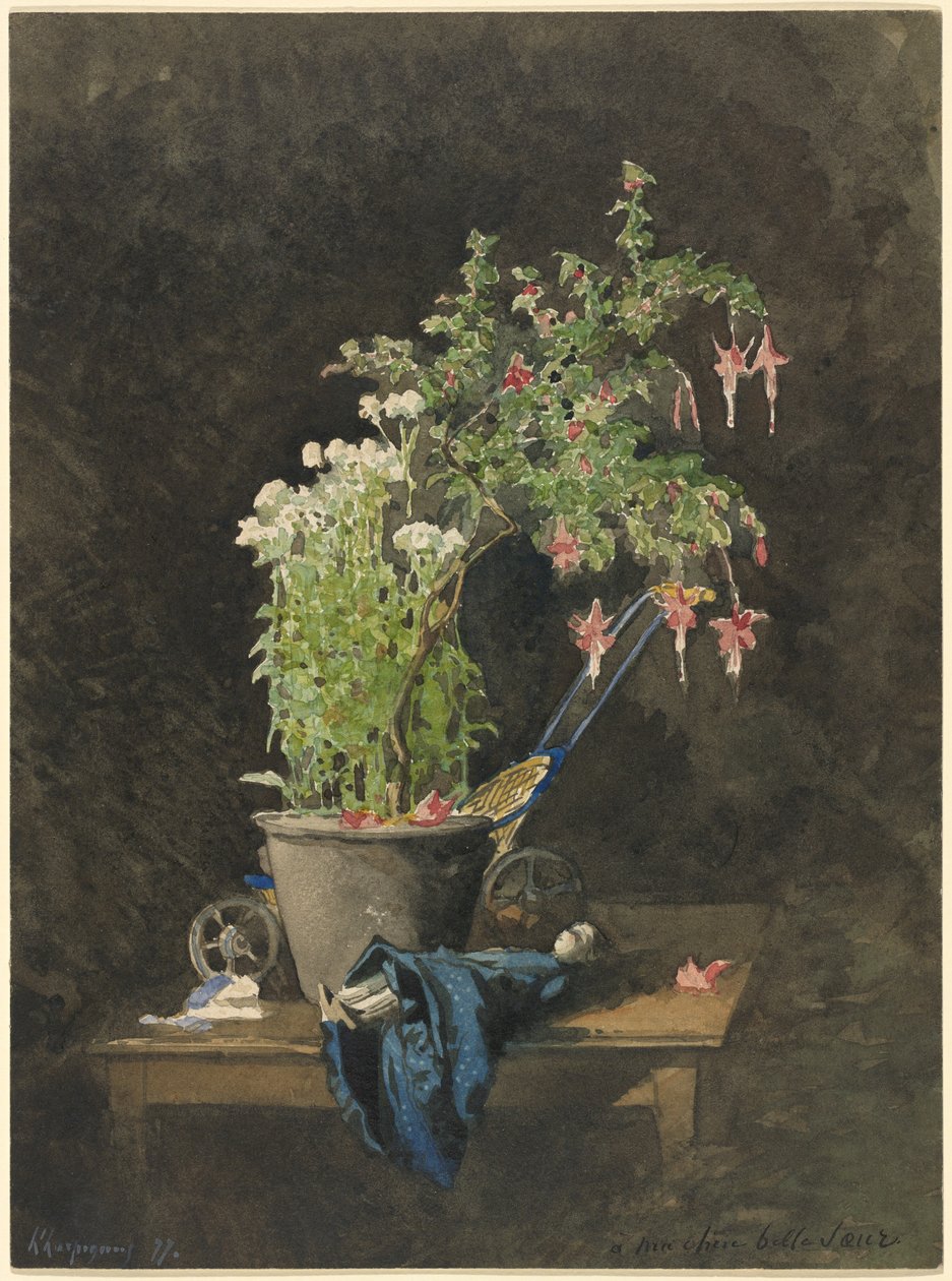 Cserepes fukszia gyerekjátékokkal alkotó: Henri Joseph Harpignies