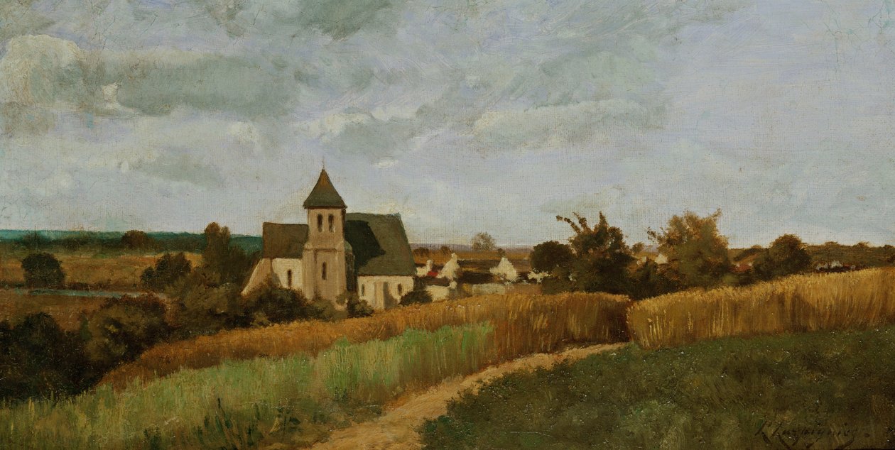 Egy falu aratás idején alkotó: Henri Joseph Harpignies