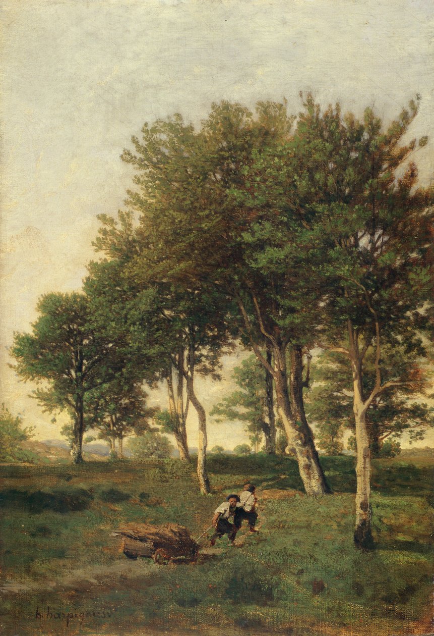 Táj két tűzifát cipelő fiúval, 1894 alkotó: Henri Joseph Harpignies