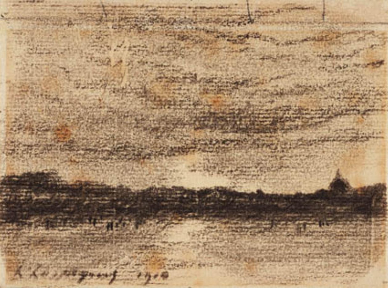 Naplemente táj kilátással a vízre a város felé alkotó: Henri Joseph Harpignies