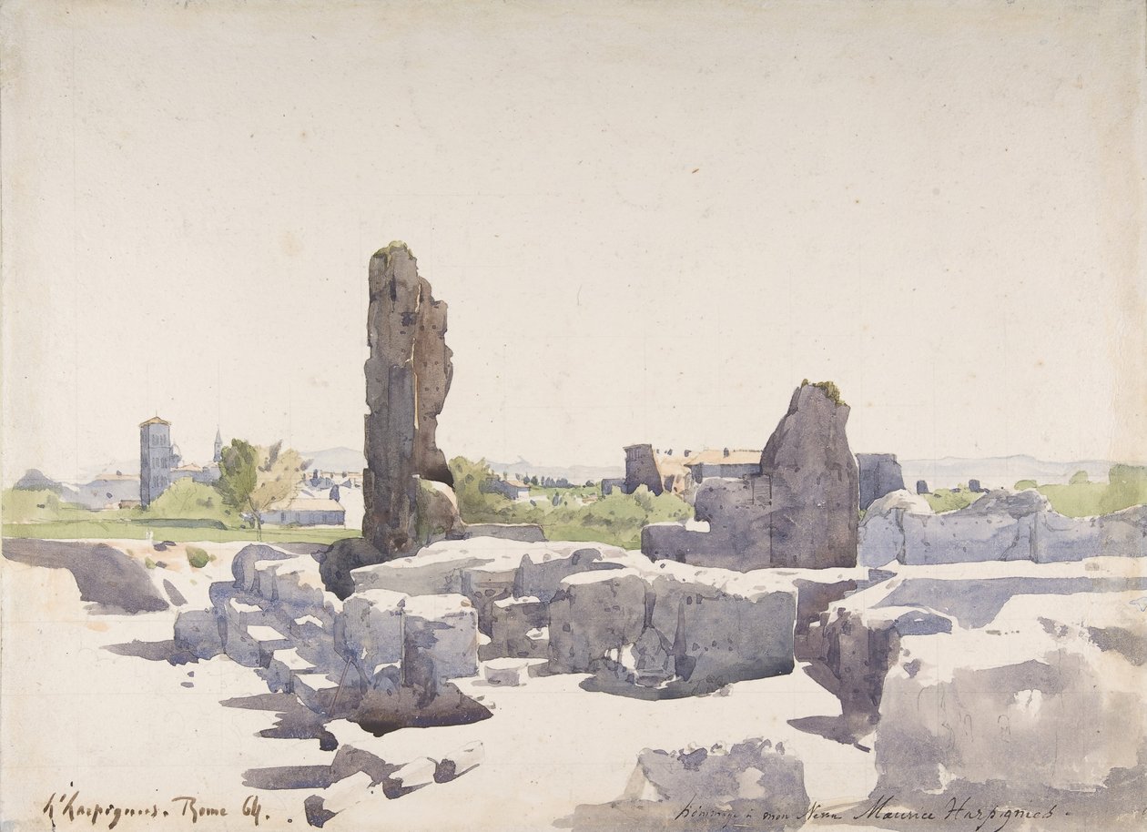 Kilátás a Colosseumra a Domitianus-bazilikából és a Flavius-palotából, Róma, 1864. alkotó: Henri-Joseph Harpignies