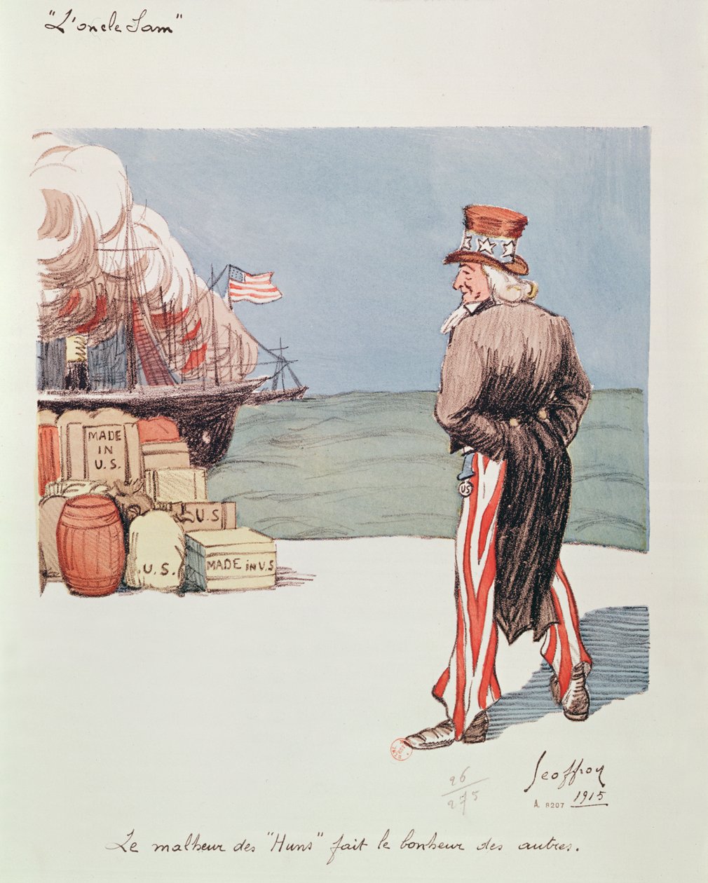 Sam bácsi karikatúrája az 1. világháború idején, 1915 (színes litó) alkotó: Henri Jules Jean Geoffroy