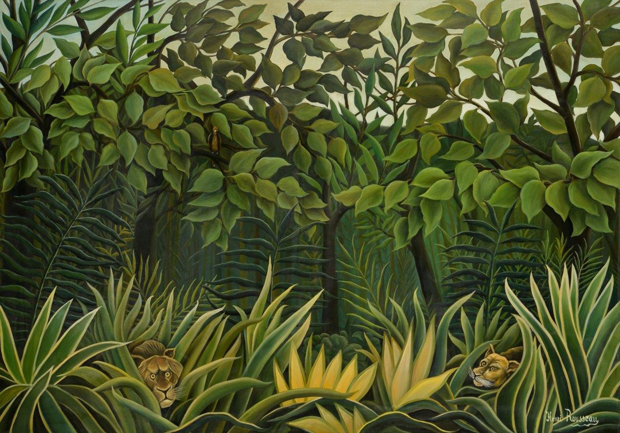 Két oroszlán lesben a dzsungelben, 1909-1910. alkotó: Henri Julien Félix Rousseau