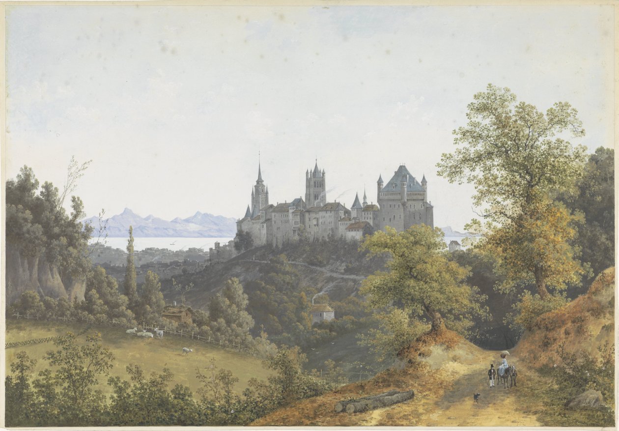 Kilátás Lausanne-ra, kilátással a várra és a katedrálisra alkotó: Henri Knip
