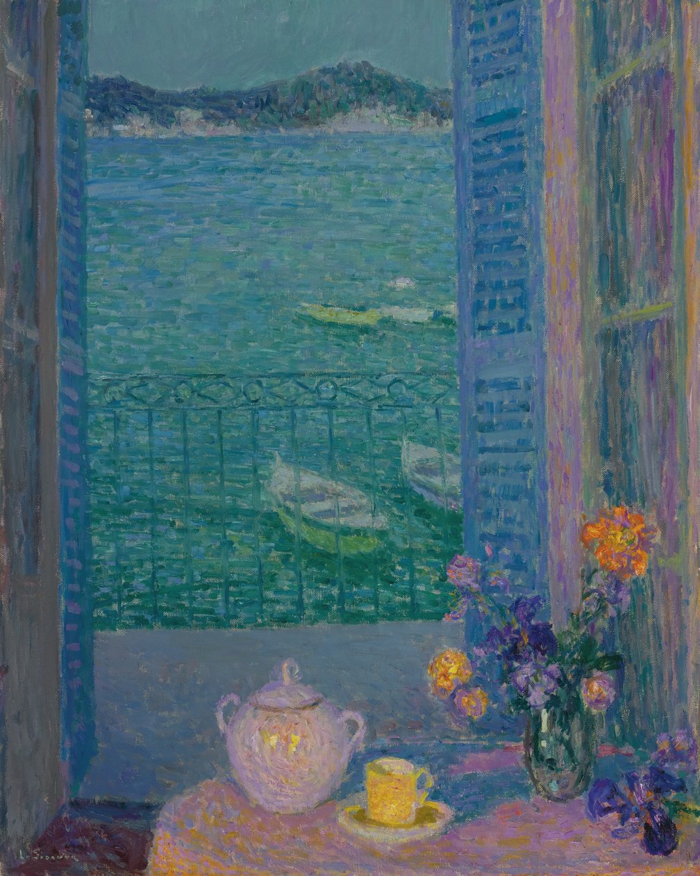 Virágcsokor az ablaknál, Villefranche-sur-Mer, 1928 alkotó: Henri Le Sidaner