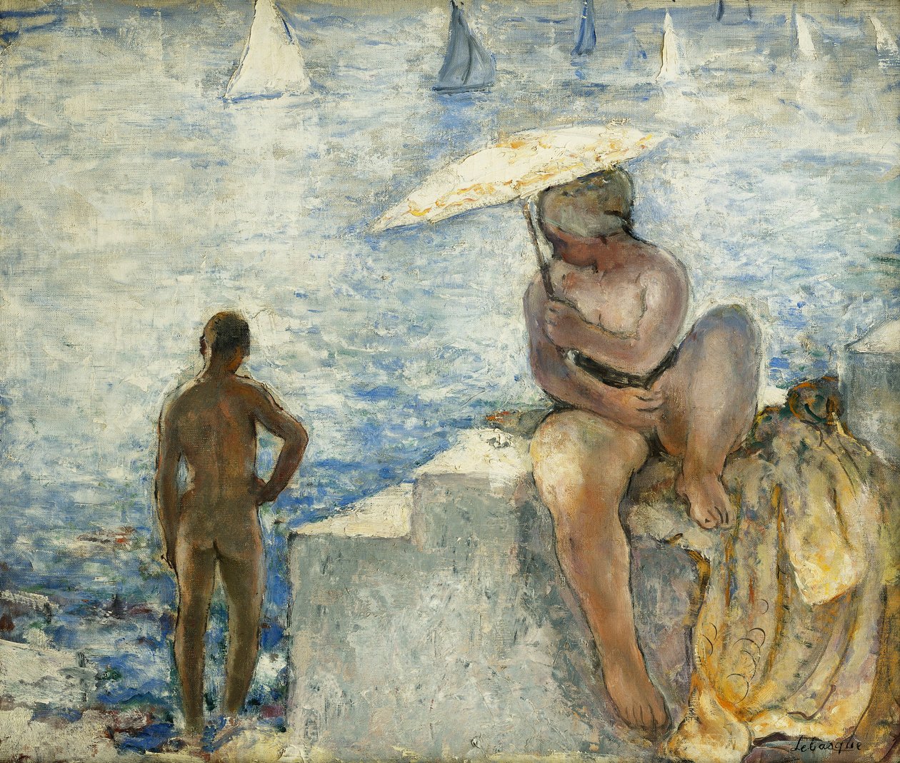 Egy fiatal úszó napernyővel; Az ifjú fürdőző napernyős c. 1925-1930 alkotó: Henri Lebasque