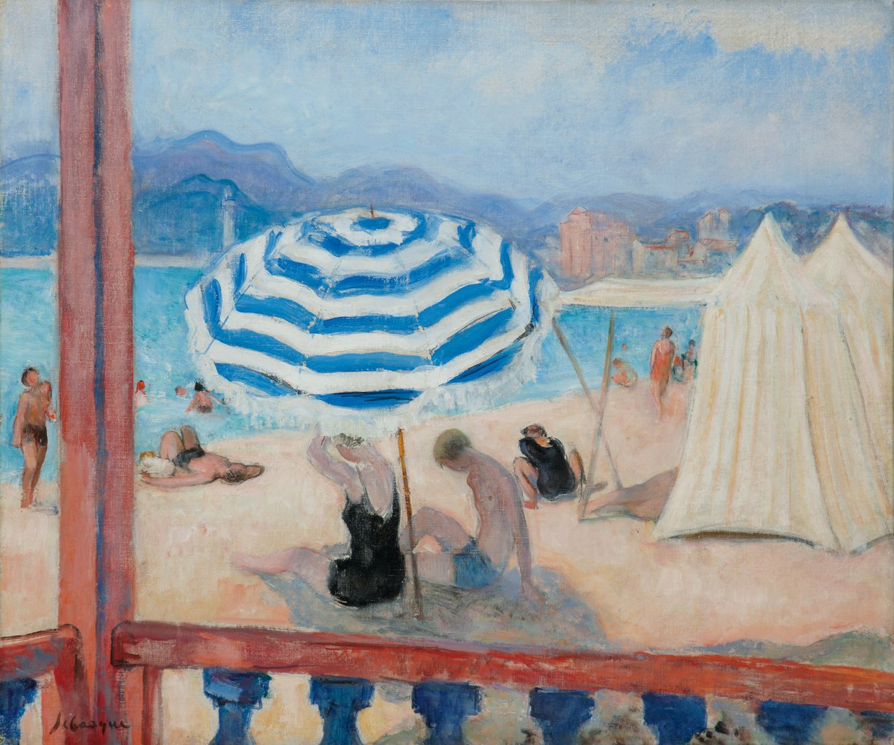 Pálcák, kék napernyő és sátrak; Pálcák, kék napernyő és sátrak, alkotó: Henri Lebasque