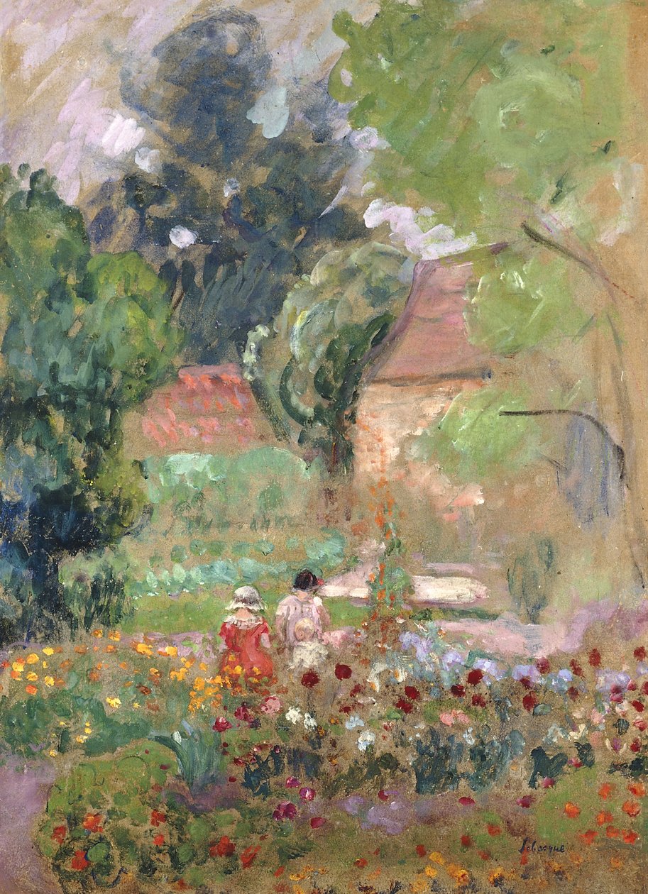 Marthe, Nono és Pierre a kertben, alkotó: Henri Lebasque