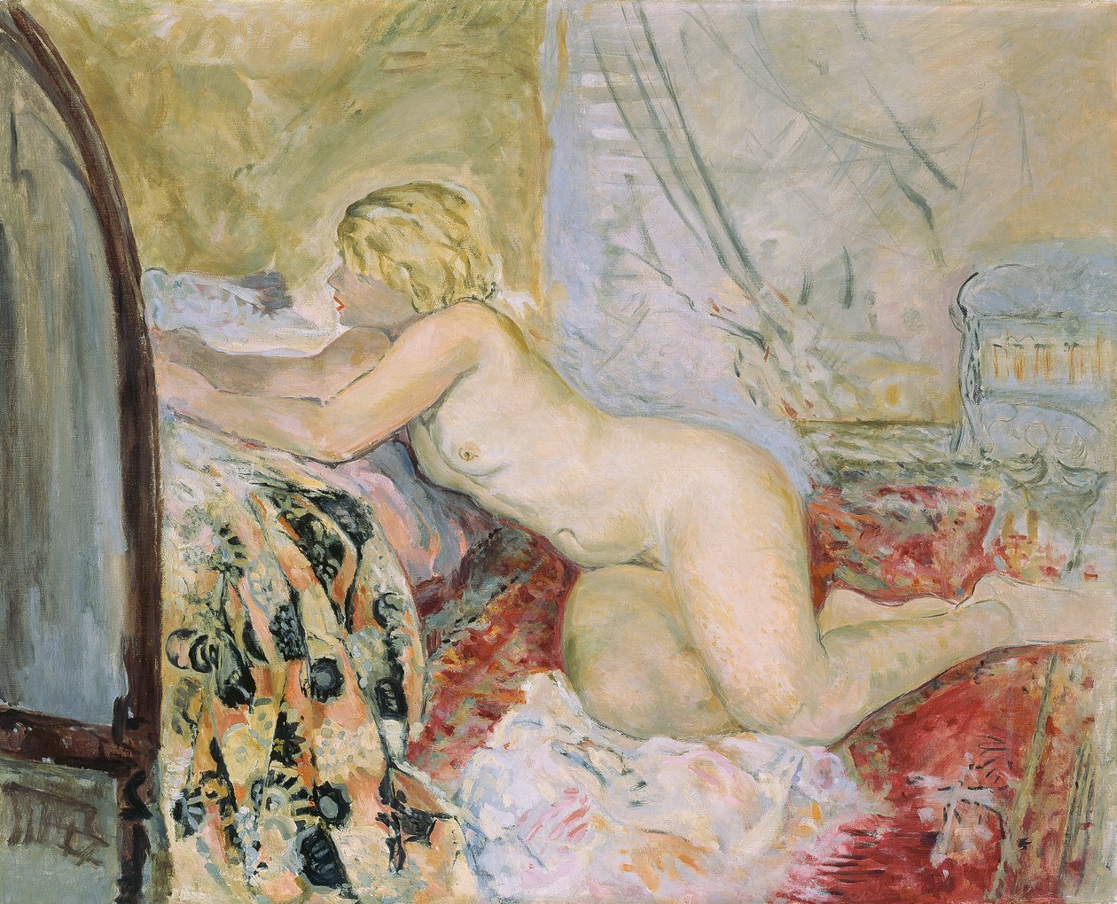 Meztelenül fekve az ágy mellett, alkotó: Henri Lebasque