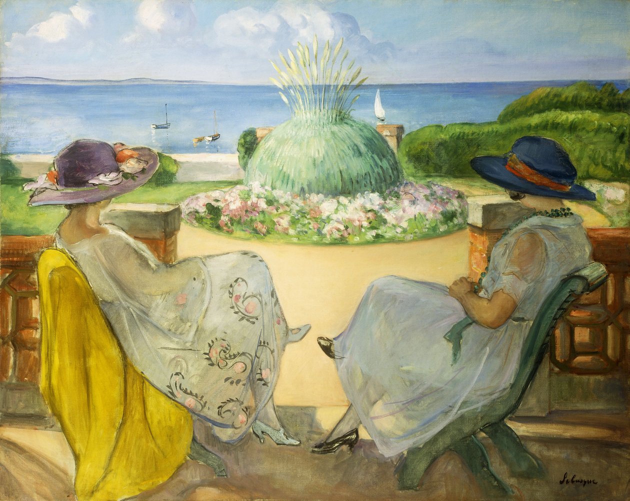két fiatal nő egy teraszon a tenger mellett; Két fiatal lány a tengerre néző teraszon, 1922 alkotó: Henri Lebasque