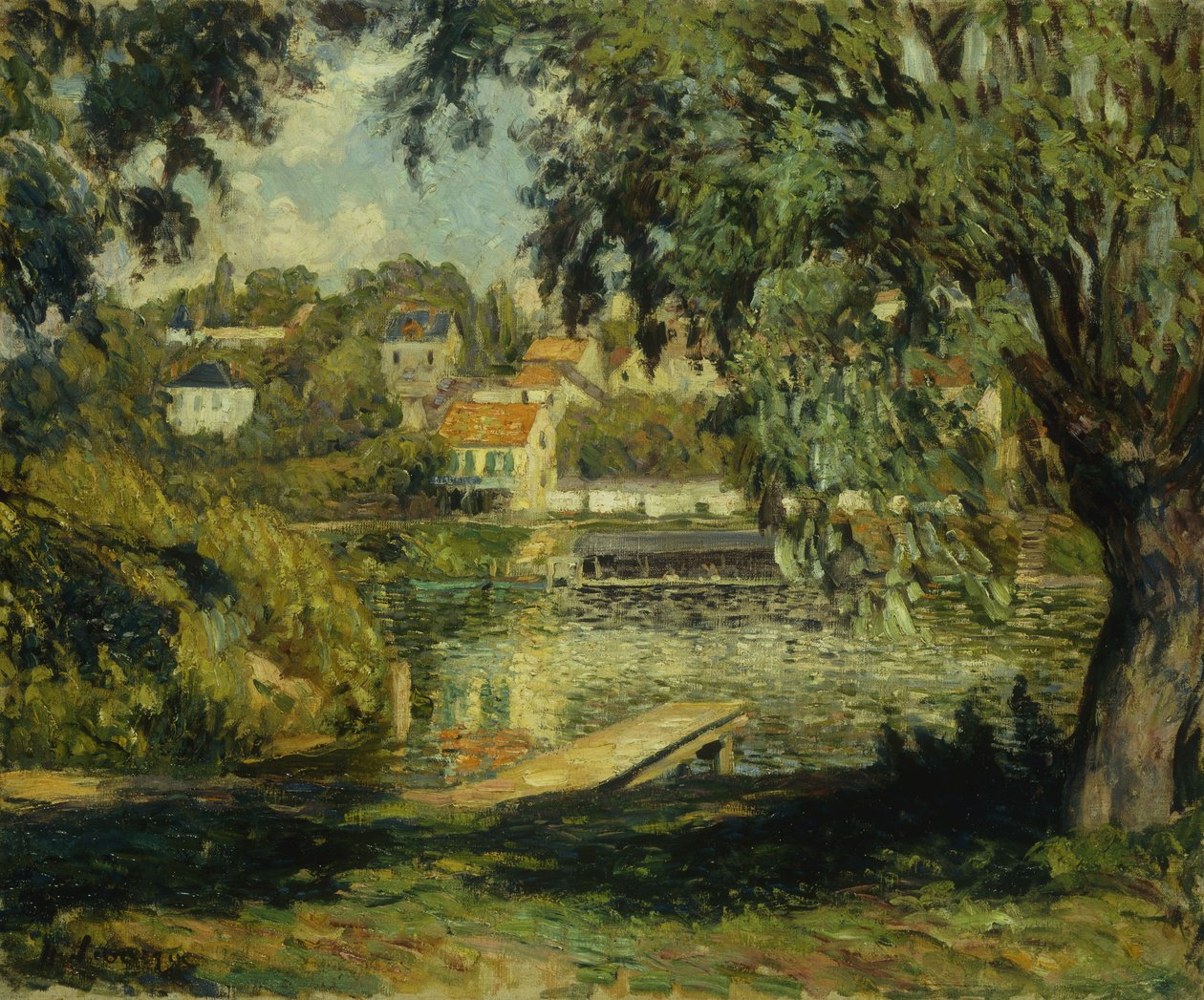 Falu a folyó partján; Village au Bord de la Riviere, 1900 körül alkotó: Henri Lebasque