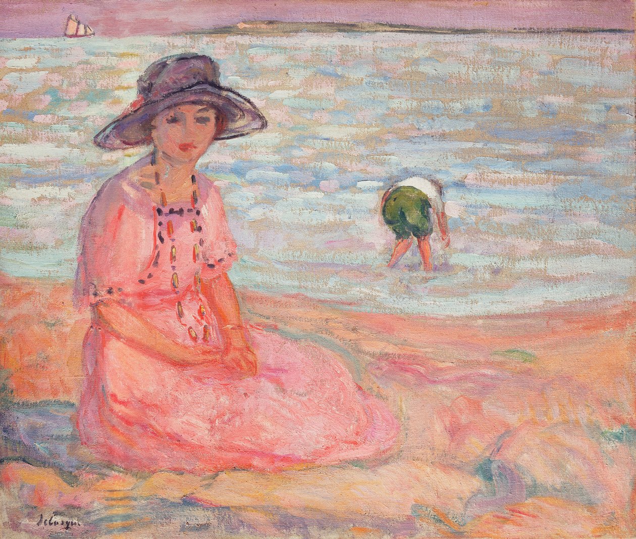 nő a rózsaszín ruhában a tenger mellett; Femme a la Robe Rose au bord de la Mer, 1920 körül alkotó: Henri Lebasque