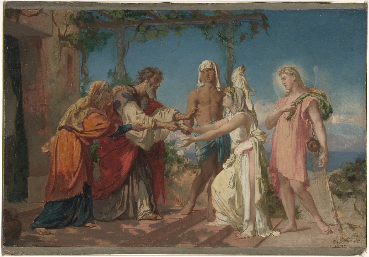 Tobias elviszi menyasszonyát, Sarah-t apja, Tobit házába alkotó: Henri Lehmann