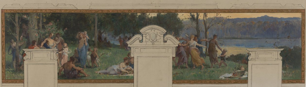A pantini városháza vázlata: Fête champêtre (mennyezet és falpanel): Az Ourcq-csatorna, a munka és a hajózás allegóriái. alkotó: Henri Leopold Levy