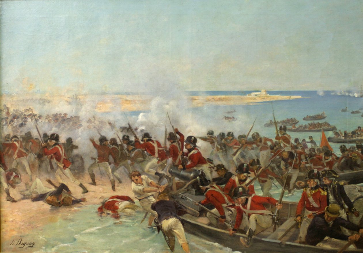 Tengerészgyalogság partraszállás Aboukirban, Egyiptomban, 1801. március 8-án alkotó: Henri Louis Dupray