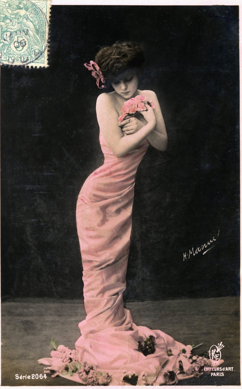 Nőideál 1900 körül: fiatal szépség, nagyon vékony sziluettel, képeslap. (fénykép) alkotó: Henri Manuel