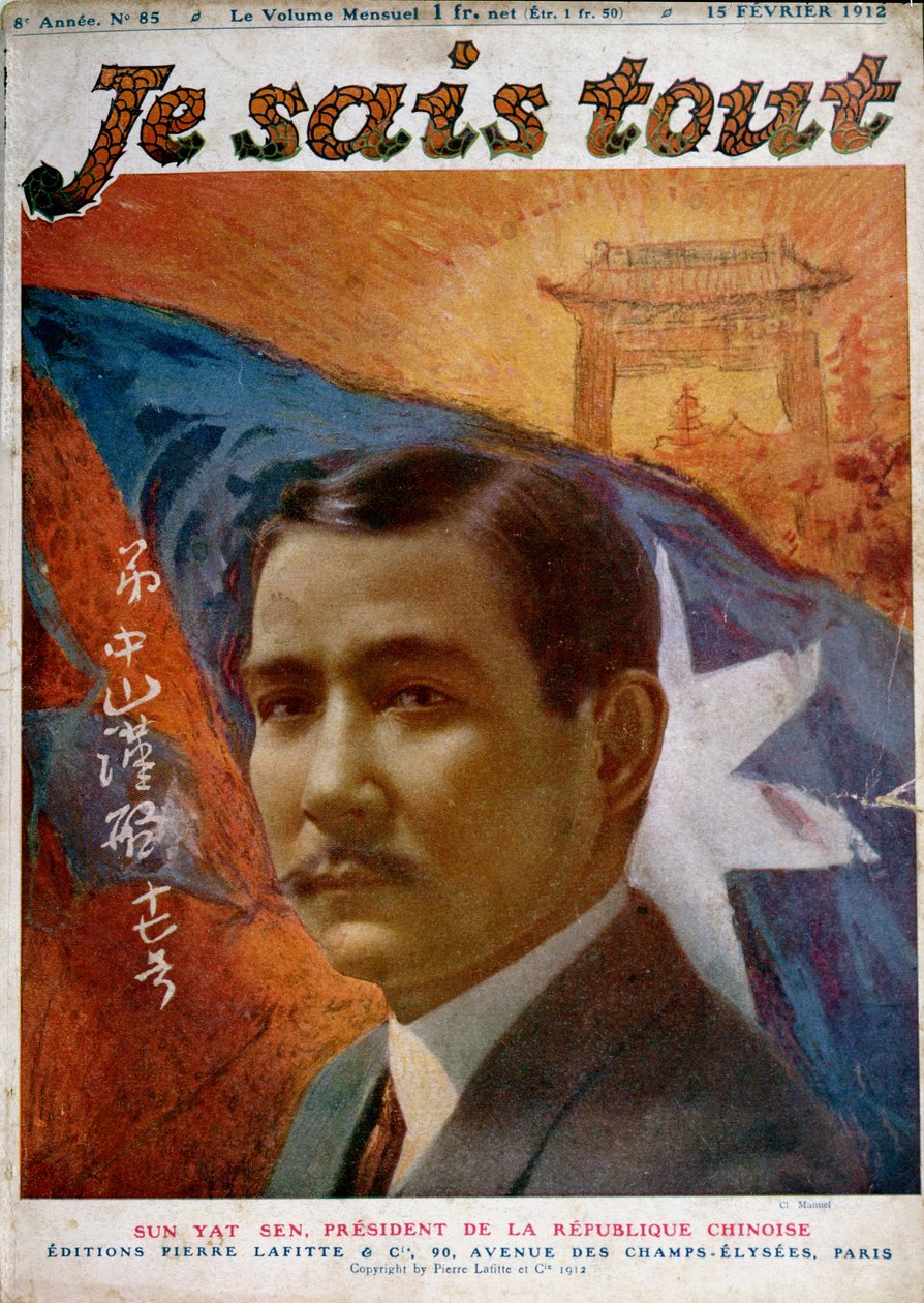 Dr. Sun Yat-Sen (1866-1925) portréja (fotó: Manuel), a „Je Sais tout” borítója alkotó: Henri Manuel