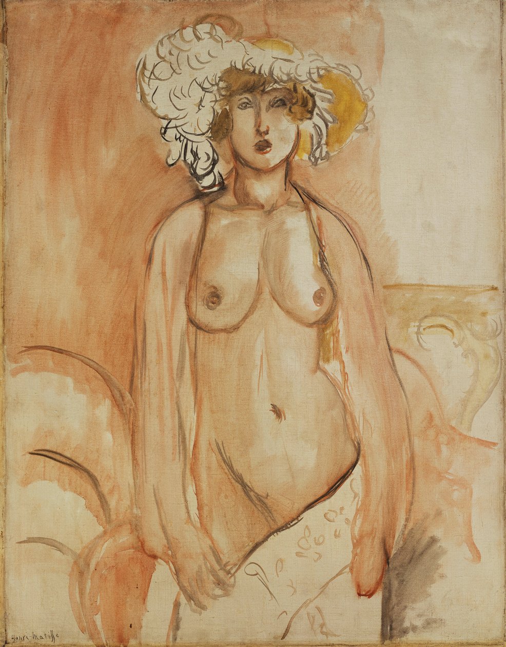 Antoinette Álló, felsőteste szabadon, tollas kalapban, 1918 körüli (olaj, vászon) alkotó: Henri Matisse