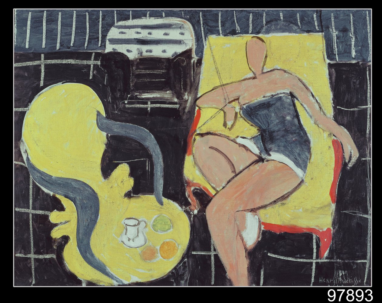 Táncosnő és Rocaille fotel fekete háttérrel alkotó: Henri Matisse