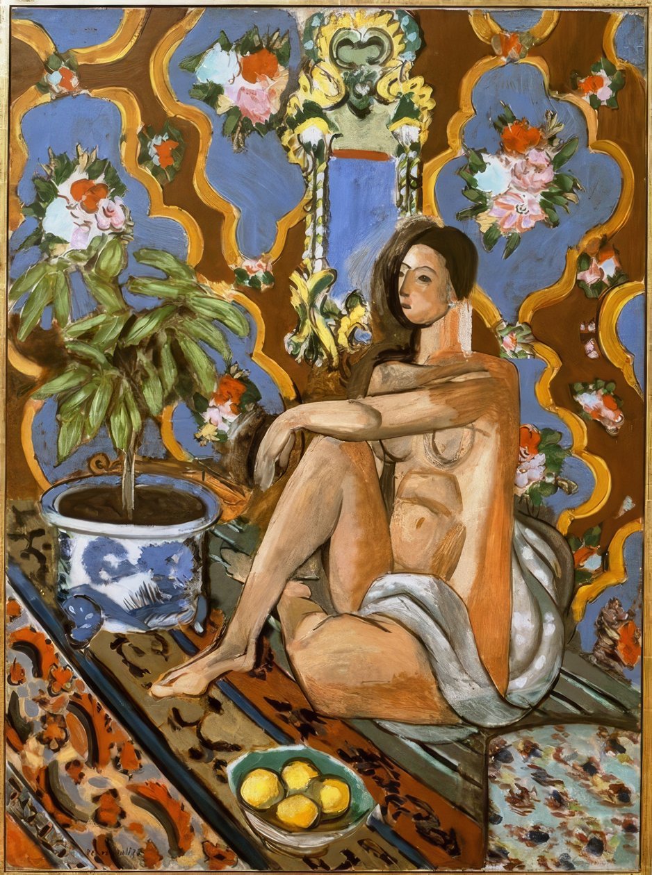 Díszes figura díszes háttéren alkotó: Henri Matisse