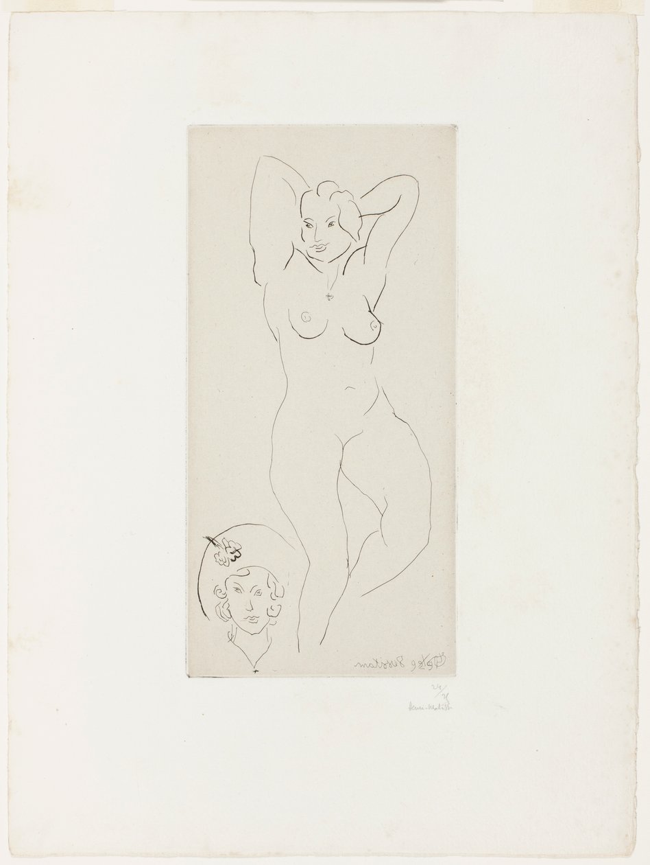Felemelt karú női akt és női fej alkotó: Henri Matisse