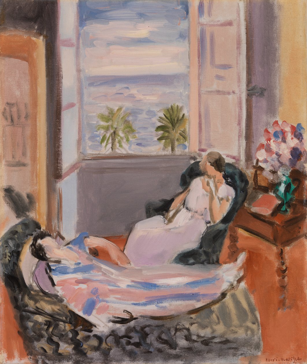 Belső tér két figurával, nyitott ablakkal alkotó: Henri Matisse