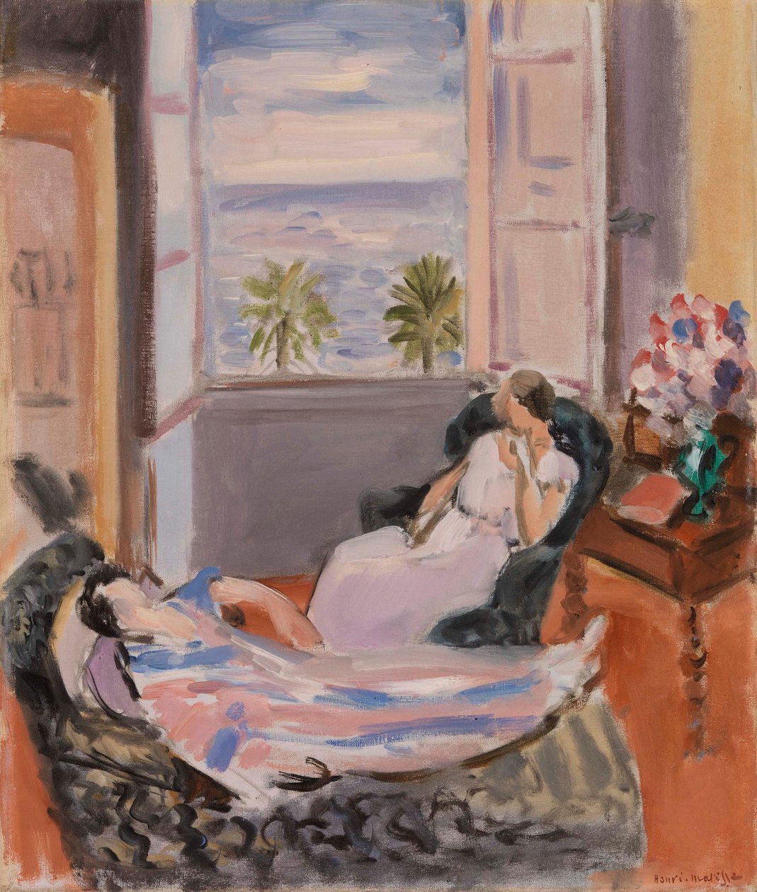Belső tér két figurával, nyitott ablakkal alkotó: Henri Matisse