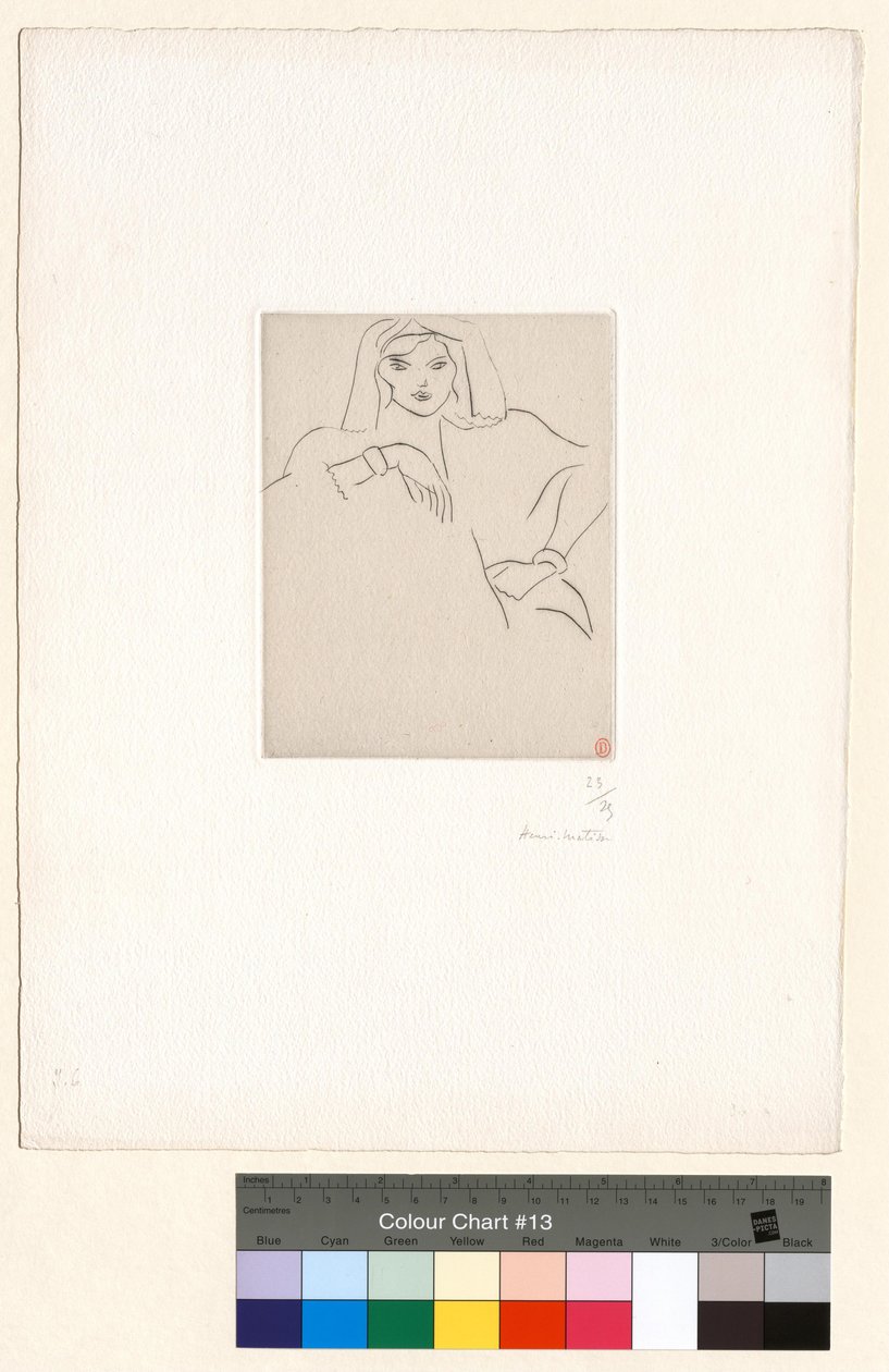 Karcsú, karjára támaszkodó fiatal nő, fején fátyollal alkotó: Henri Matisse