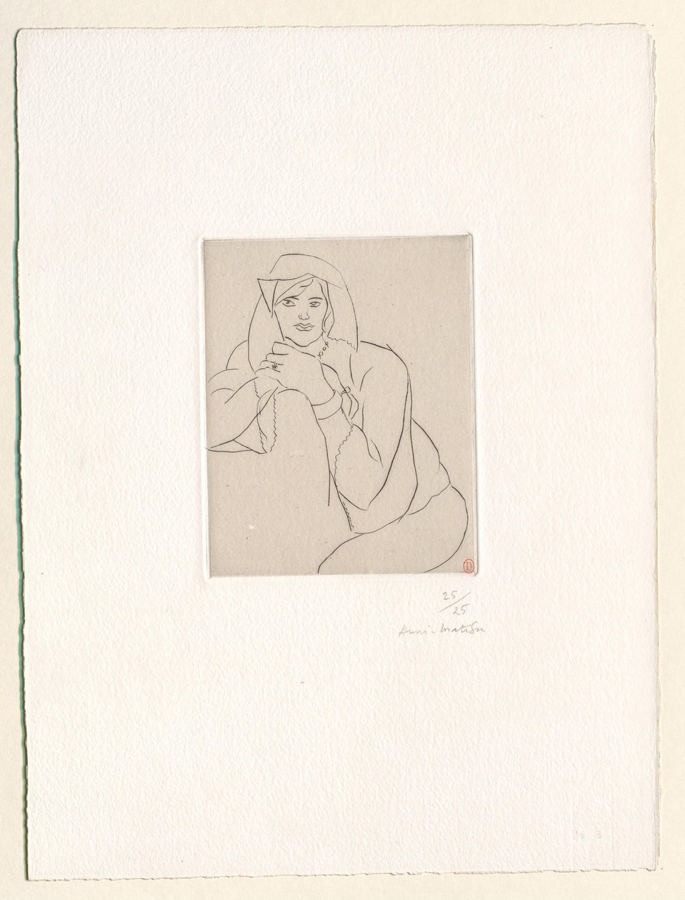 Fiatal nő, kezét egy bútor háttámláján összekulcsolva alkotó: Henri Matisse