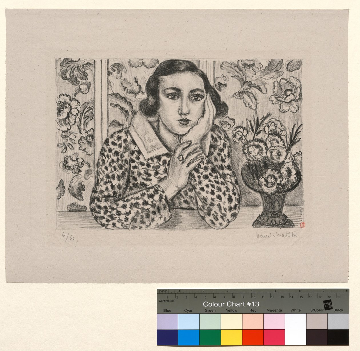 A paravánnak támaszkodó lány: virágcsokrot tartó lány alkotó: Henri Matisse