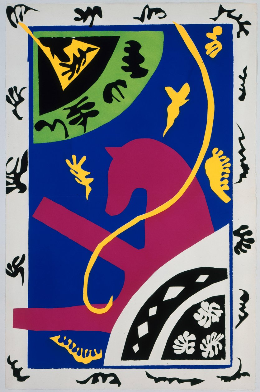 A ló, a lovasnő és a bohóc. A „Jazz” című műből. V. táblázat, 34. oldal alkotó: Henri Matisse