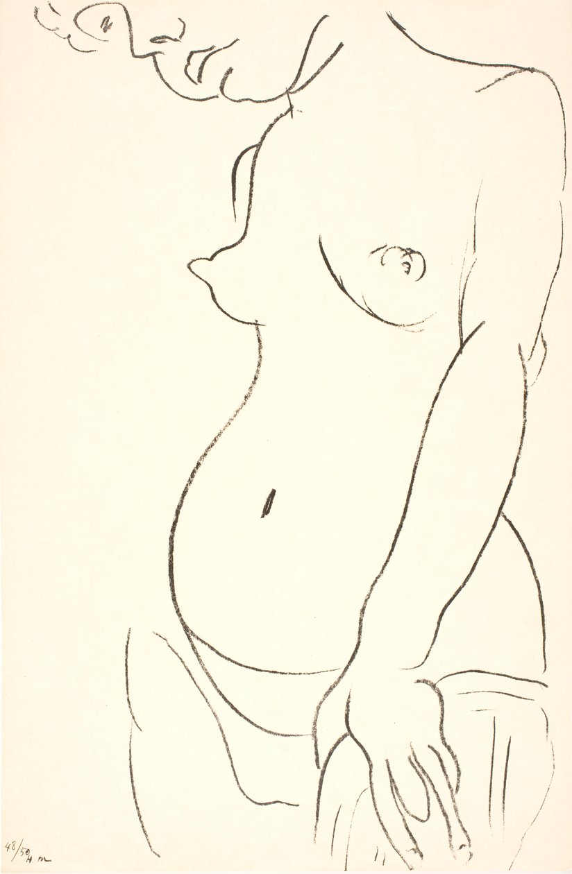 Meztelen nő félalakban, balra néző háromnegyed profilban. A fej felső része levágva alkotó: Henri Matisse
