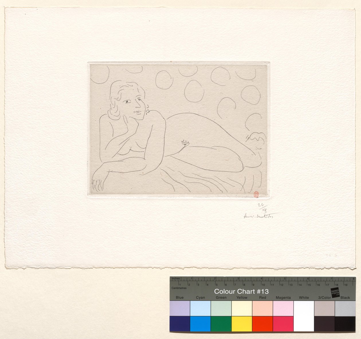 Fekvő akt körkörös mintázatú háttér előtt alkotó: Henri Matisse