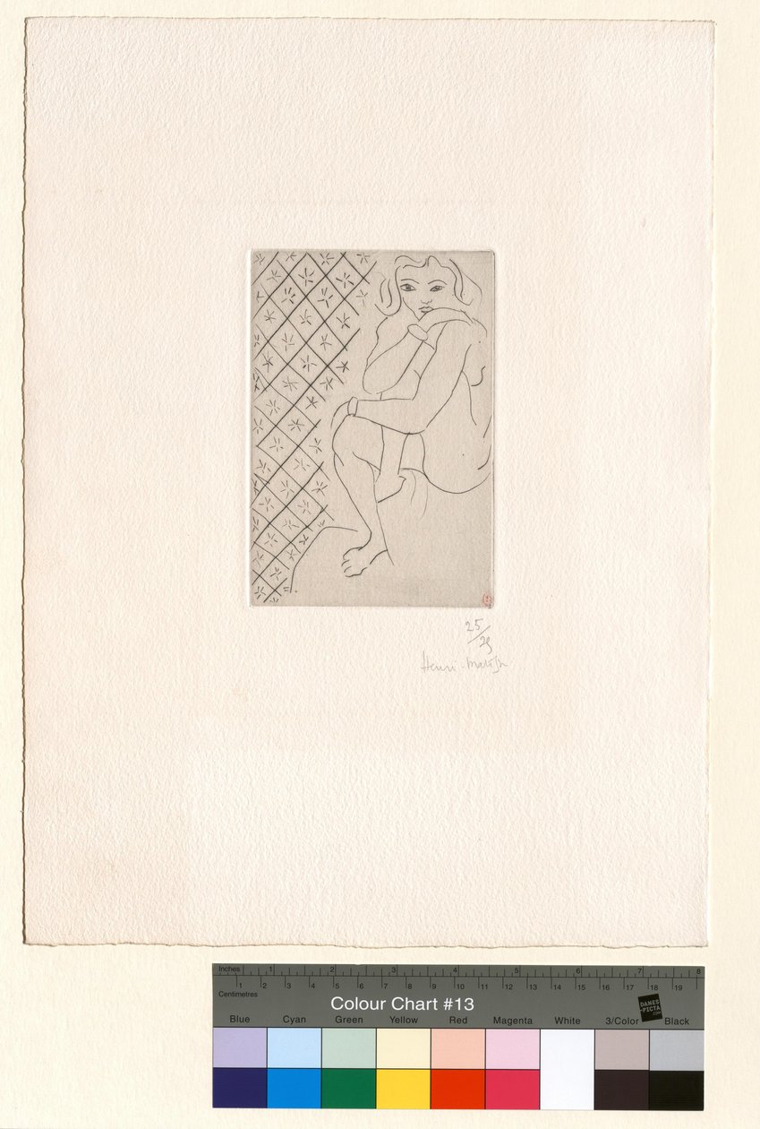 Ülő akt, csillagos csempék háttere alkotó: Henri Matisse