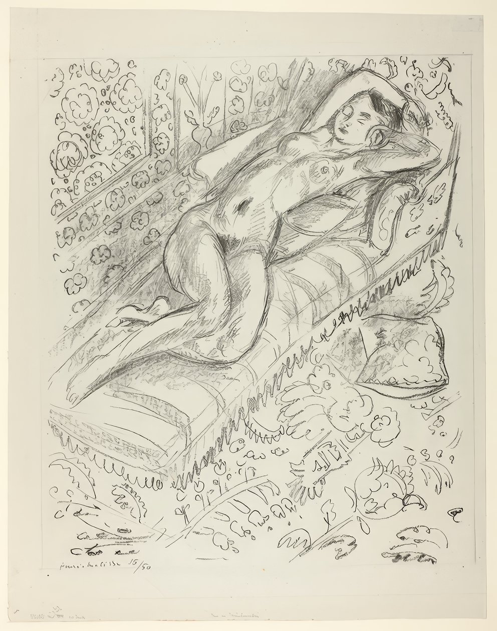 Akt pihenés egy nyugágyon, Mashrabiya háttérrel alkotó: Henri Matisse