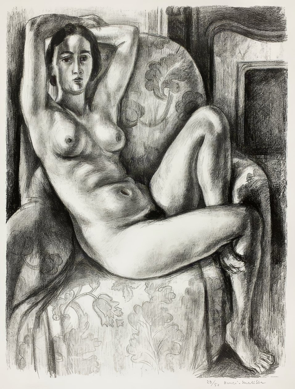 Akt kék párnával a kandalló mellett alkotó: Henri Matisse