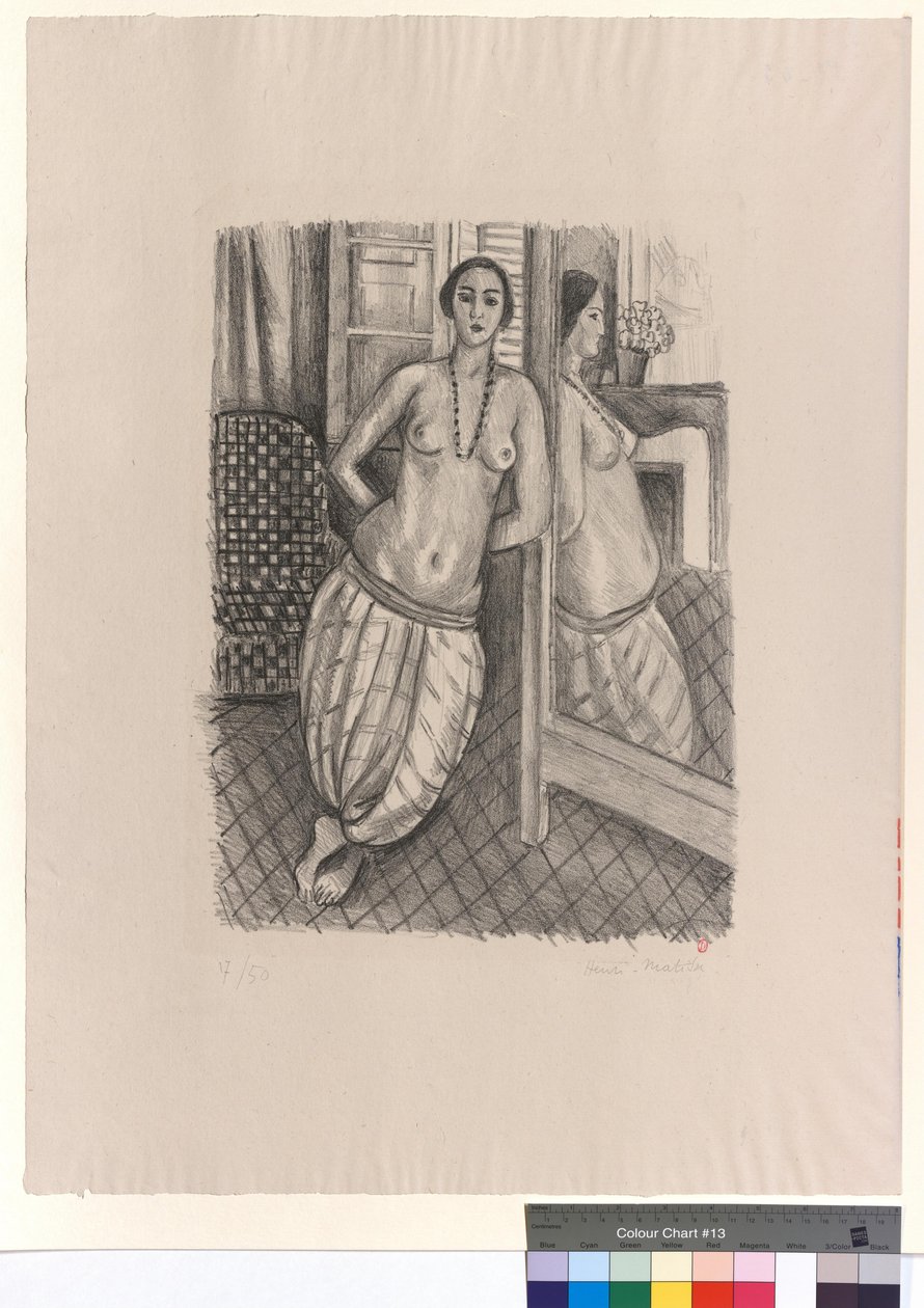 Csíkos nadrágos odaliszk, akinek tükörképe a jégben látszik alkotó: Henri Matisse