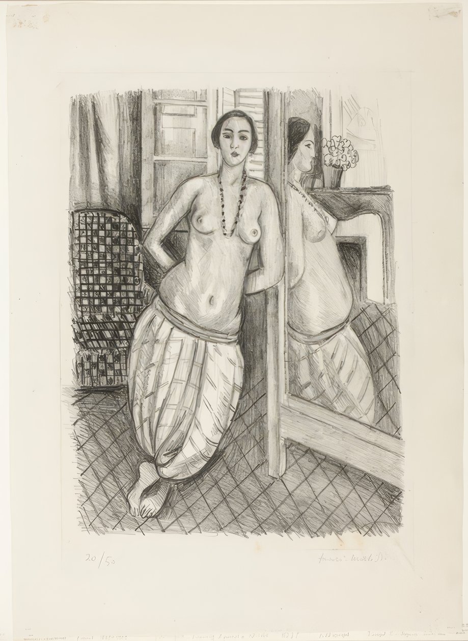 Odaliszk csíkos nadrágban, tükörben tükröződve alkotó: Henri Matisse