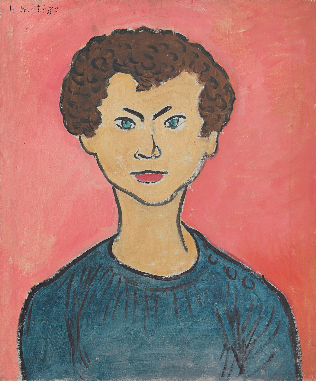 Portré göndör hajjal, tengerészkék pulóverrel alkotó: Henri Matisse